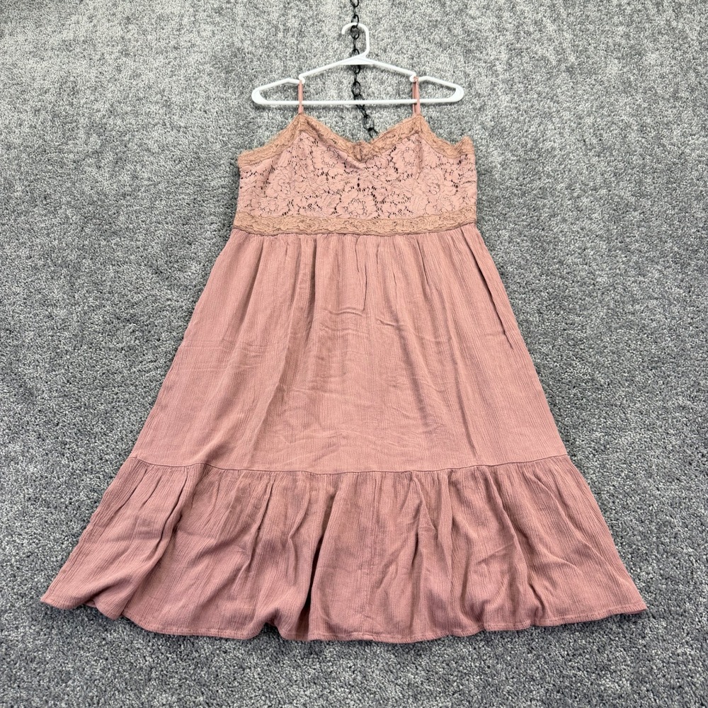 Maurices Cami Dress Womens XXL Pink Lace Smocked Tiered Boho